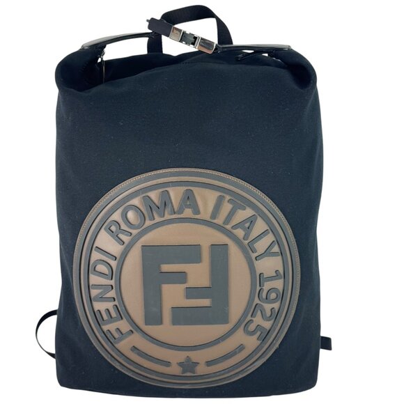 FENDI Roma Black Canvas 1925 Stamp Backpack Made in Italy Unisex Authenticated - Picture 1 of 14
